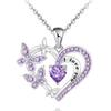 Huitan Aesthetic Heart Butterfly Women Pendant Necklace with Purple/White CZ Wedding Elegant Trendy Accessories Party Jewelry