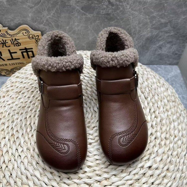 Winter cotton shoes velvet warm short boots women's shoes elderly flat non-slip short boots winter shoes