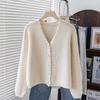 Waffle Knit Cardigan Women Spring Autumn Round Neck Versatile Sweater Fashion Top