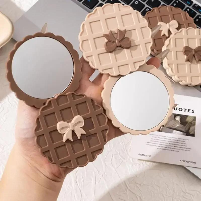 1PCS Waffle Shape Slide Double-Sided Makeup Mirror Portable Compact Pocket Hand Personalized Beauty Cosmetic Party Favor Mirror