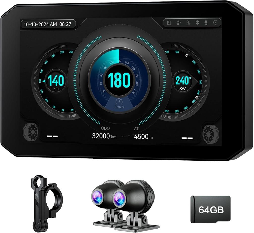 Changer Motorcycle Dash Cam with Auto Driving Information Motorcycle Navigation Front and Rear Sony IP68 Waterproof and Smartphone Bluetooth Voice