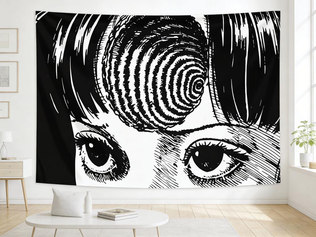 2026 Creative Art Mosquito Coil Brainstorming Girl Black&White Line Style Tapestry Bohemian Style Dormitory Wall Hanging Decor
