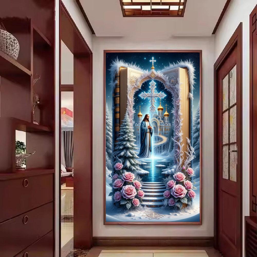 Large Size Mosaic DIY Full Diamond Painting Kits Art The Cross of Jesus and Flowers Embroidery Cross Stitch Rhinestones