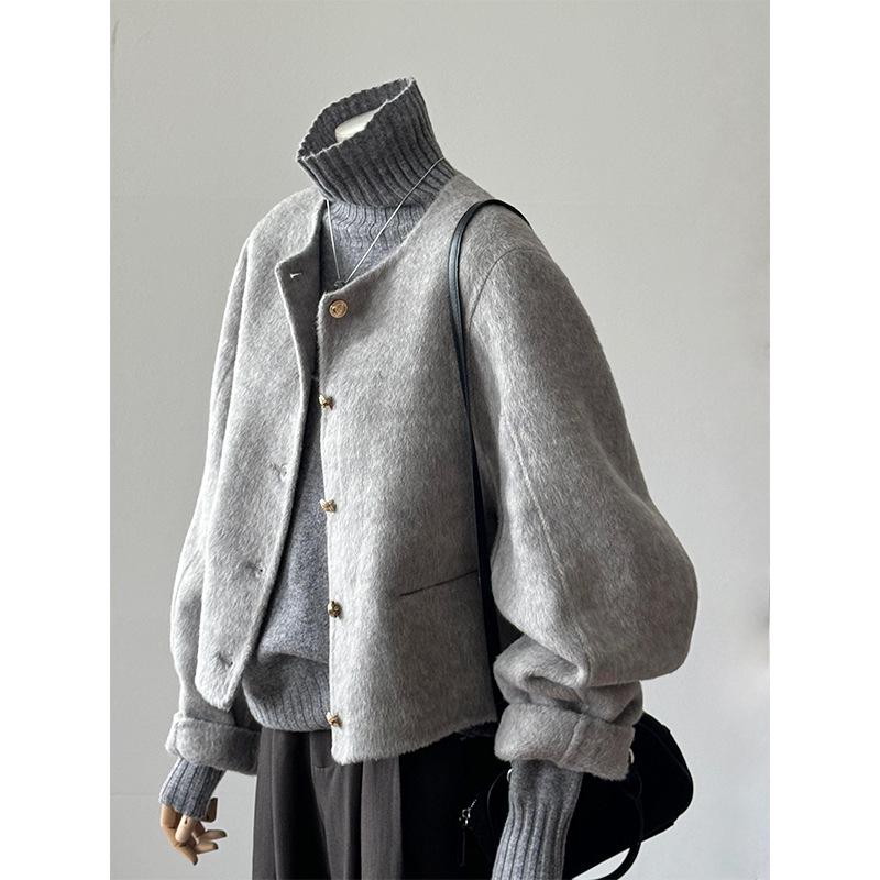 

Korean Style Petite Cashmere Wool Coat – Autumn/Winter 2024, Double-Sided High-End Design. S [40kg-52.5kg]