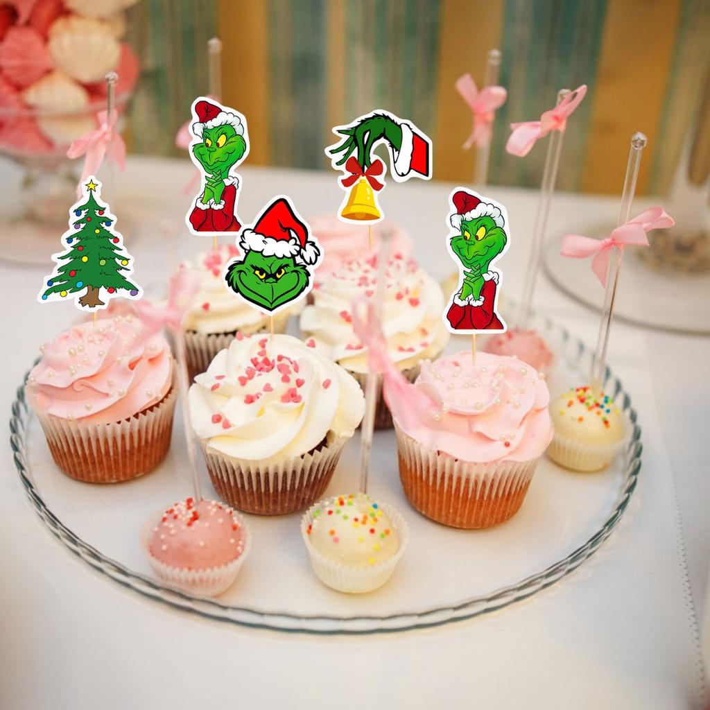 Red Green Merry Christmas Cake Topper And Christmas Cupcake Toppers Set Xmas Holiday Cupcake Picks Christmas Party Cake Supplies Decoration