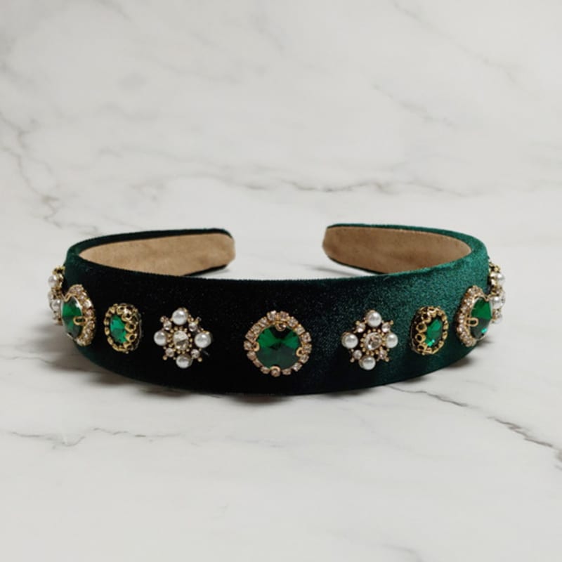 LALA Samt Perle Juwel Stirnband - Grün