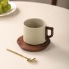 Creative Wooden Handle Ceramic Coffee Cup and Saucer Vintage Brown Afternoon Tea Dessert Cup Office 300ml Coffee Cup Home Decor