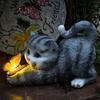 Butterfly Cats Statue Garden Ornament Solar Light Lawn Decors Home Yard Statue Festival Resin Figurine