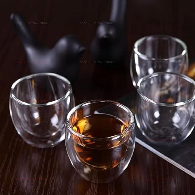 Double Layer High Borosilicate Glass Tea Cup Kung Fu Tea Set Family Office Tea Drinking Cup Elegant Clear Hot Brew Coffee Mug