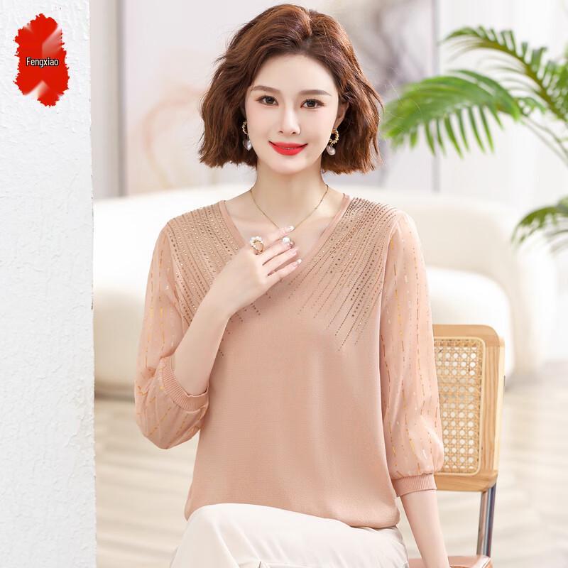 Women s Simple V-Neck Seven-Quarter Sleeve Pullover Top 3XL