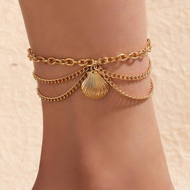 Zoshi Golden Foot Chain 3 Layers Anklets For Women Snake -Shaped Star Heart Pendant Foot Chains Beach Jewelry Summer Leg Chains