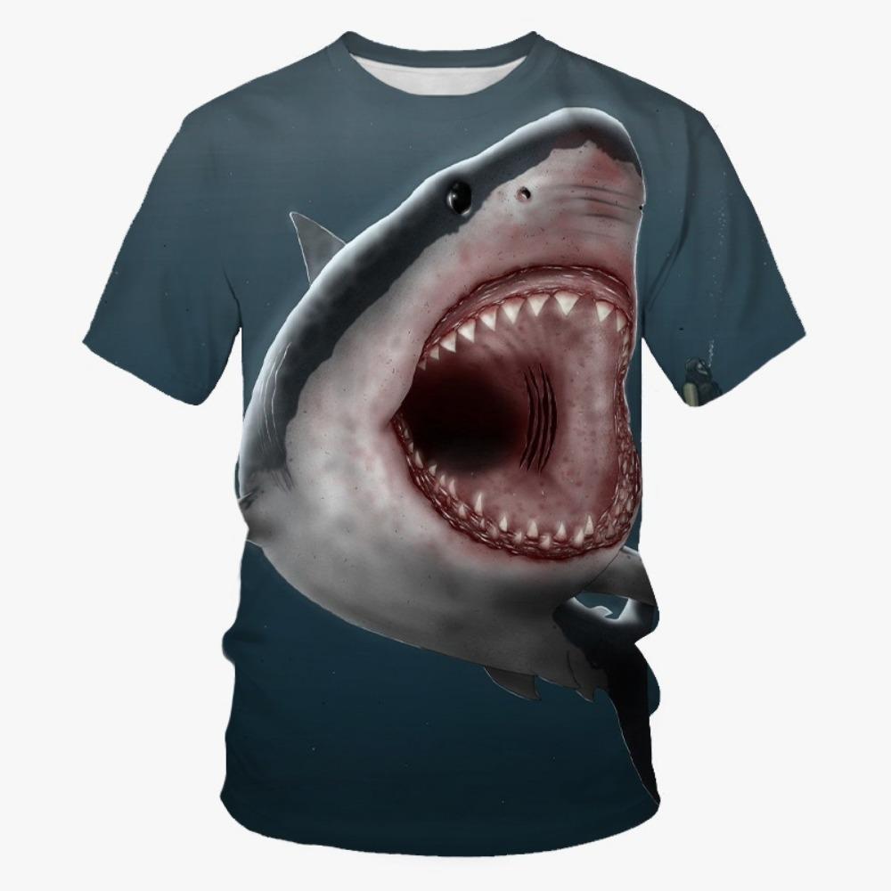 Hot Sale Shark T-shirt For Men Fashion 3D Printing Sea Animal Short-sleeved T Shirt Casual Round Neck Tops Street Tees Clothes