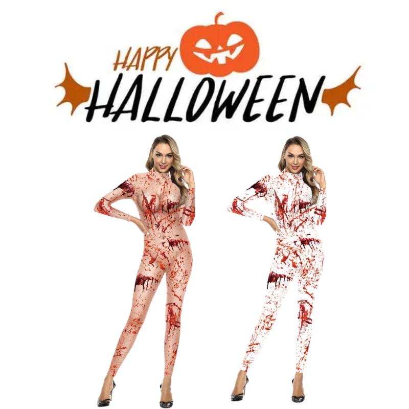Jumpsuit Halloween Women Bloodstain Printing Leotard Party Show Clothes Cosplay