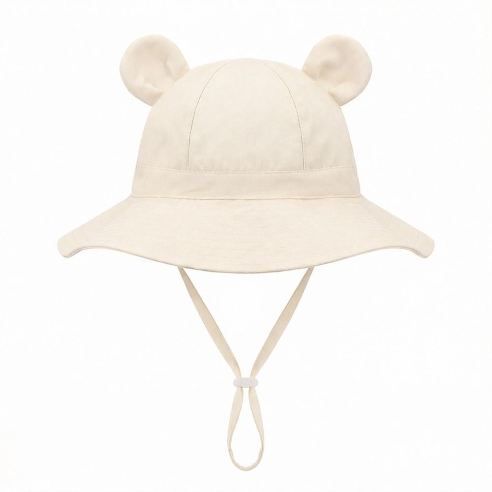 Solid Color Children Fisherman Hat Cartoon Bear Folding Baby Sun Hat  Summer бежевый