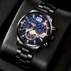 Men's Luminous Quartz Sports Watch with Steel Strap and Calendar