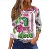 Women's Fashionable Casual Three Quarter Sleeve Christmas Printed Round Neck Top