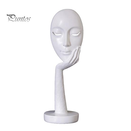 Stable Base Decoration Abstract Contemplative Face Resin Sculpture, Minimalist Hand-on-Chin Bust Statue for Desk Living Brushed Black Ornament