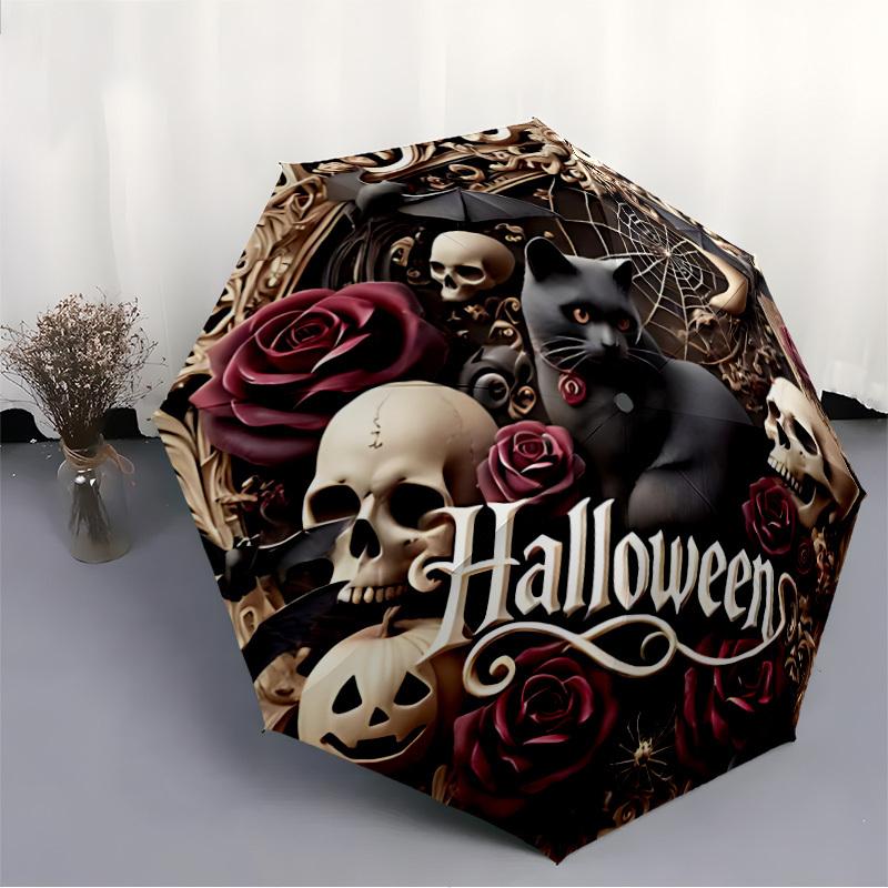 1pc Halloween Cat Automatic Folding Umbrella, Sturdy And Durable Automatic Folding Umbrella with 8 Ribs, Convenient for Outdoor Use140