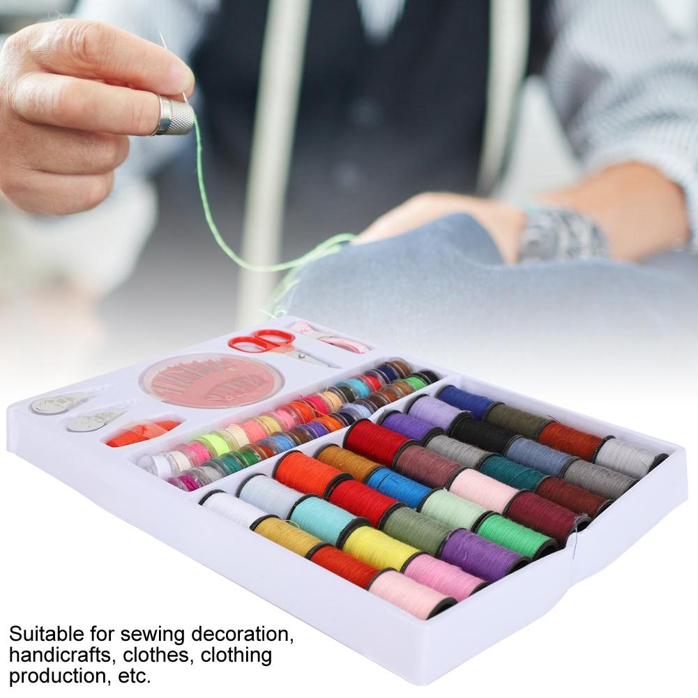 64 Rolls Portable Sewing Box Thread Spools Scissor Needles Accessories Set for Hand Stitching