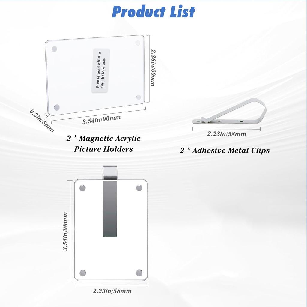 1797 2 Pack Car Sun Visor Photo Holders Picture Frame Clip Magnetic Acrylic Display Horizontal Vertical fit Wallet Size Photos 3.5 x 2.4 inch