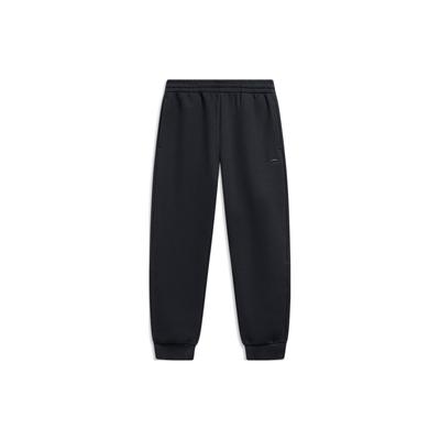 Li Ning Sports Trend Series Solid Color Mid Waist Tapered Knit Joggers Men Joggers Black AKLU025-1