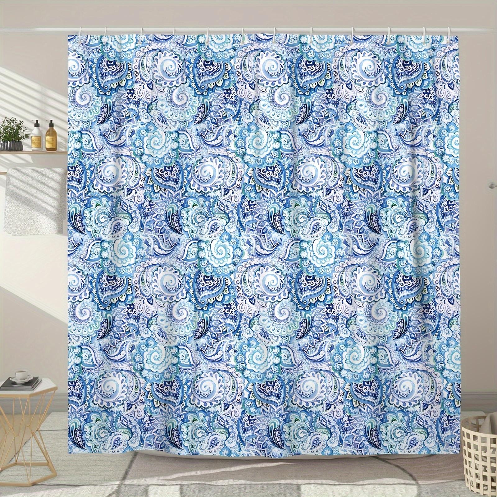 

Paisley Floral Blue Teal Shower Curtain - Abstract Bohemian Design, Polyester Fabric, 12 Hooks, 71x71 Inch | Home Bathroom Decor 90X180cm