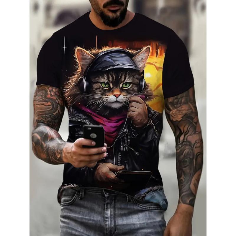 Summer Fashion Fun Cartoon Cat Pattern T-shirt
