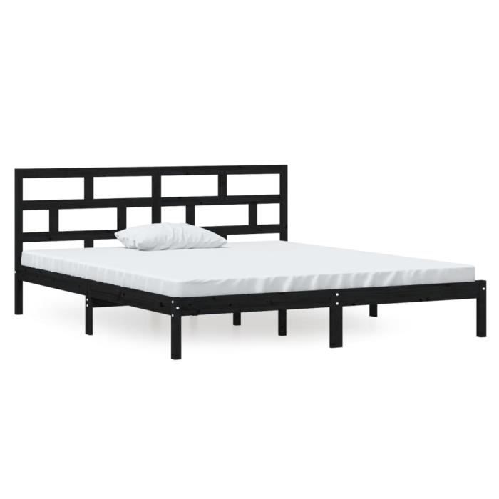 VidaXL Cadre de lit Noir Bois massif 135x190 cm Double 3101197