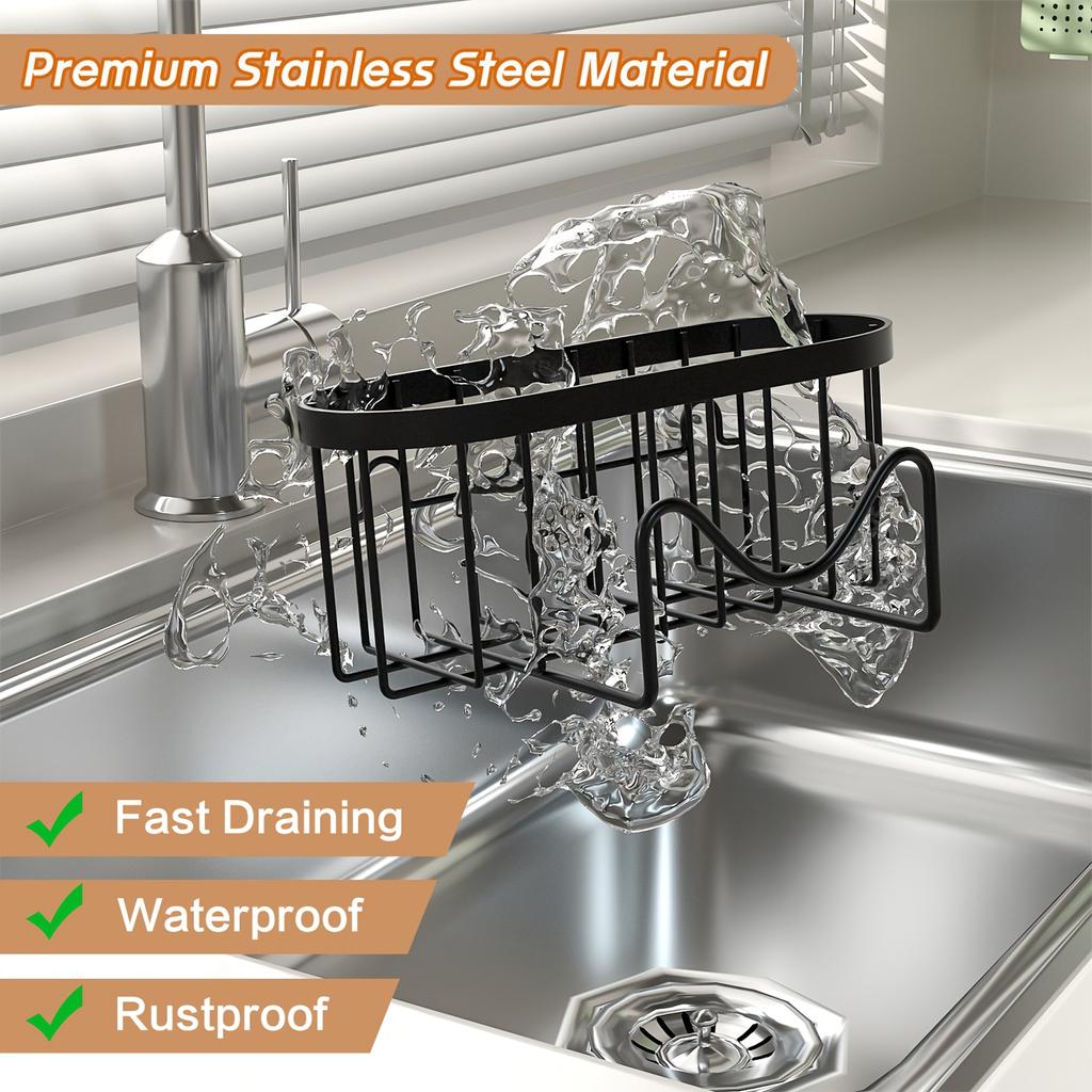 Soporte para Esponjas 2 en 1 de Acero Inoxidable para Fregadero de Cocina - Organizador Caddy Montado en Pared con Gancho Adhesivo y Ventosa, Perfecto para Esponjas, Cepillos
