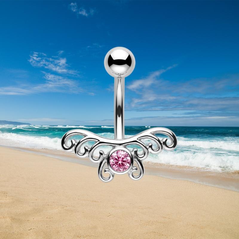 Belly Button Piercing Heart Ring Stainless Steel Copper Anti-Allergy Navel Jewelry for Summer Beach Swimming Accessories