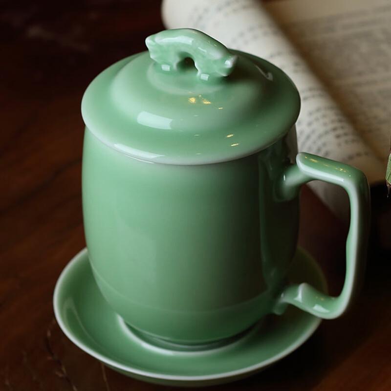 OLOEY Ceramic Office Mug with Lid and Base