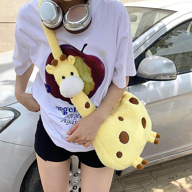 Trendige Niedliche Giraffe Plüschpuppe Cartoon Tier Große Kapazität Umhängetasche Schultertasche Kosmetiktaschen Mädchenhaftes Herz Rucksack Geschenke