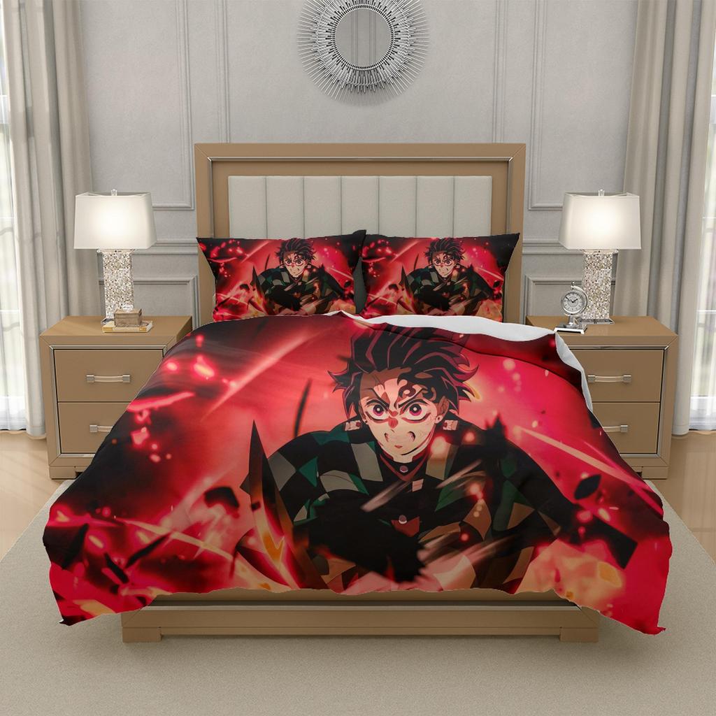T-Tanjiro K-Kamado D-Demon S-Slayer Anime Quilt Cover Set Bedding Durable Polyester Teen Bedroom Decor DE 135x200 155x220 200x200, US UK EU AU Sizes