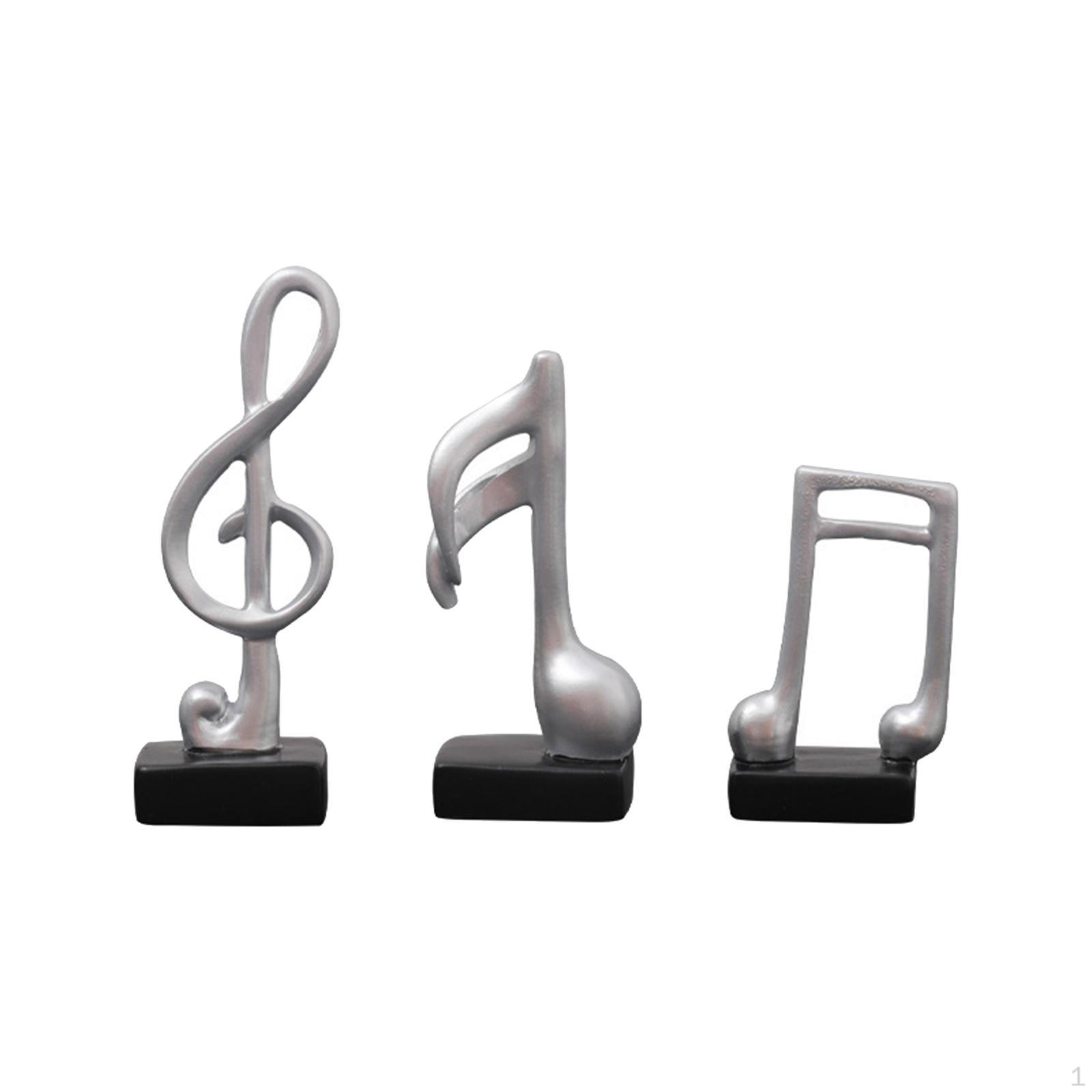 

3 Modern Musical Notes Statues Sculpture Symbol Crafts Resin Figurine Music Ornament срібний