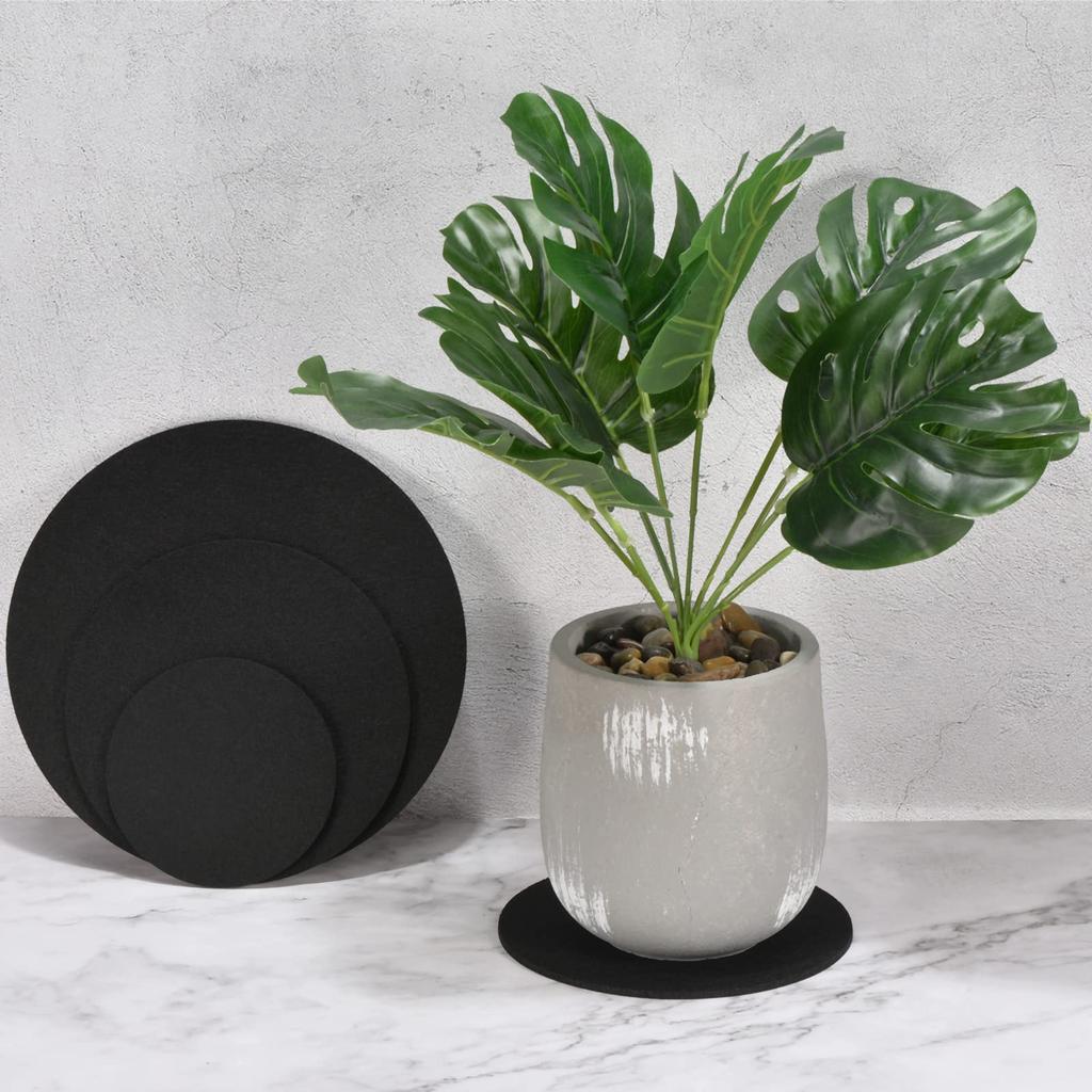 M METERXITY 8 Pieces Planter Coaster Set Felt Round Flower Pot Drip Pad Mat Suitable for OutdoorGarden 10 Cm 15 Cm 20 Cm 25 Cm Black
