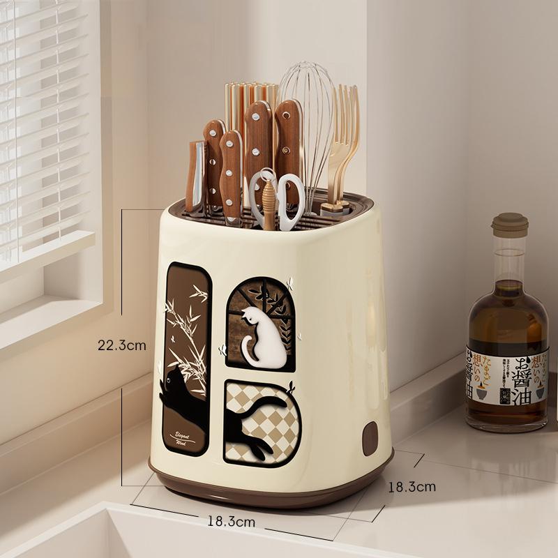 Knife Holder Multifunctional Kitchen Counter Storage Retro Plastic Chopstick Organizer Space Saving Home Use