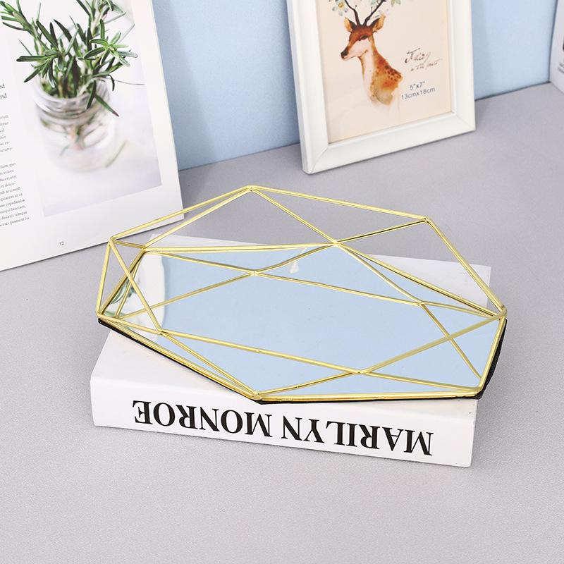 Vintage Europäische Bunte Glas Metall Dekor Tablett Obst Lebensmittel Platte Desktop Schmuck Display Tablett Spiegel Küche Lagerung Container