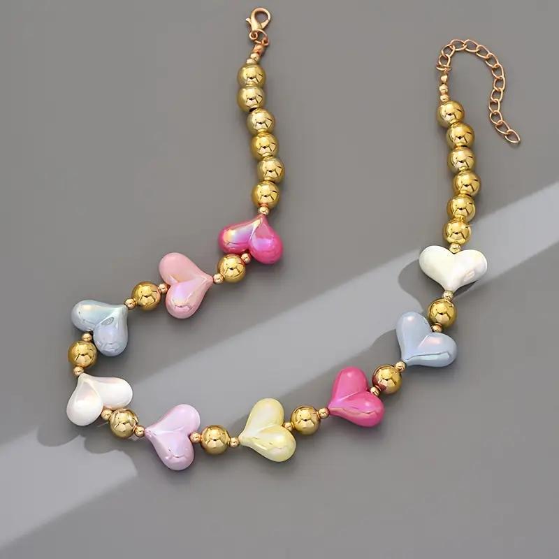 Color Love Necklace Dopamine Gold Beads Beaded Clavicle Necklace Female