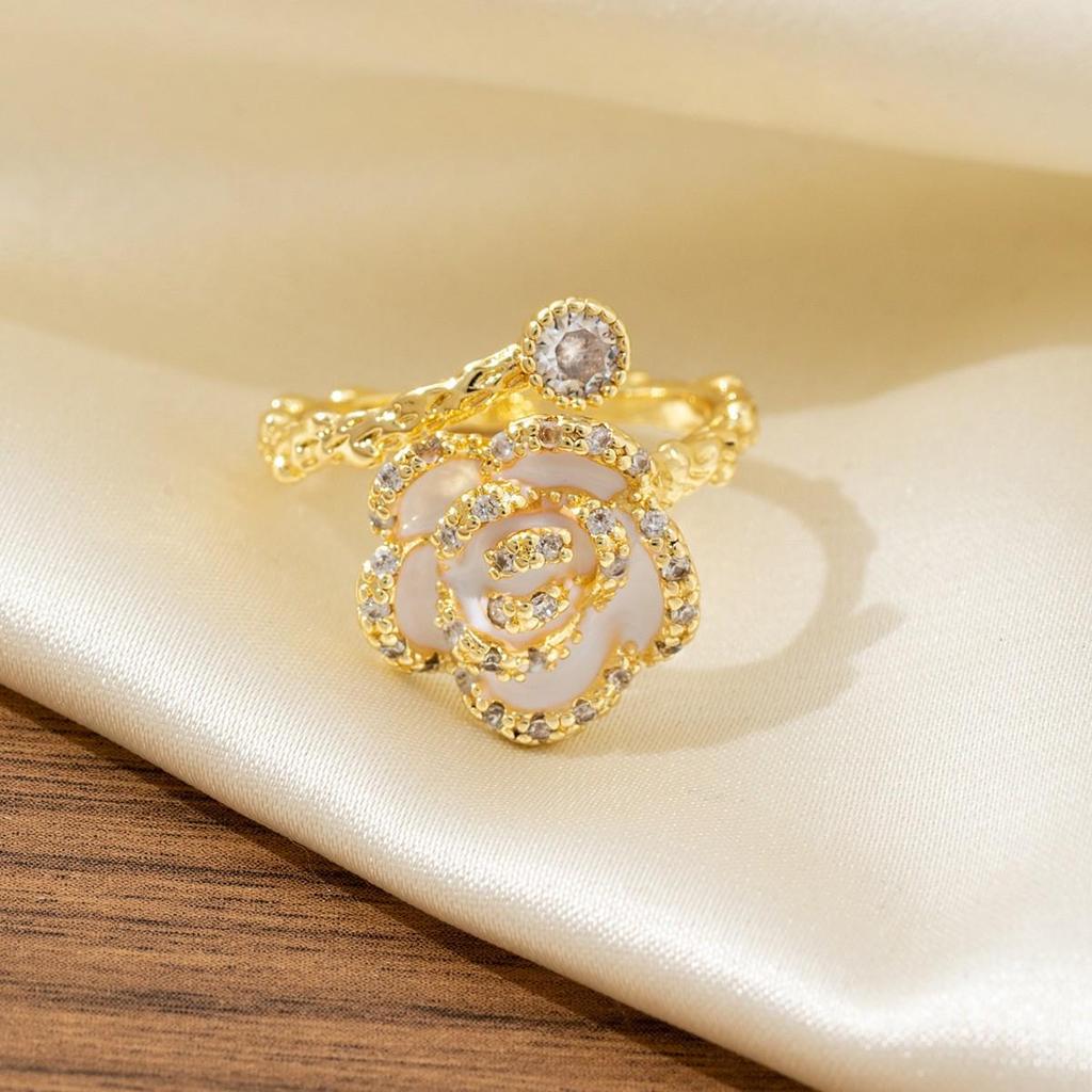 Enamel and Diamond Tulip Adjustable Gemstone Ring for Women - Durable, Non-Fading, High-End Exquisite Design