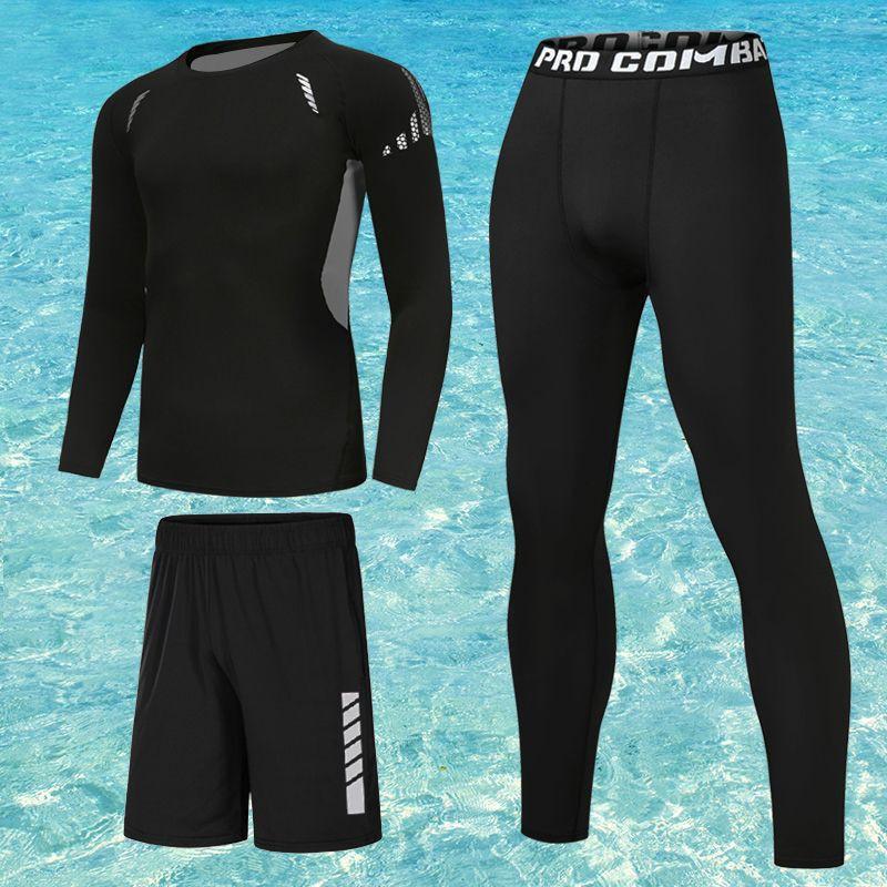 Mens UV Protection Rash Guard Set Long Sleeve Pants Short Swimwear Snorkeling Surfing Diving