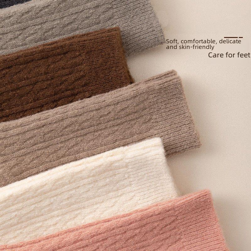 Damskie skarpetki frotte do połowy łydki w jednolitym kolorze - Jesień/Zima w stylu japońskim