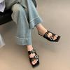 Punk Gothic Buckle High Heel Sandals New 2025 Summer Square Toe Silver Low Heel Slippers Women Designer Party Shoe Zapatos