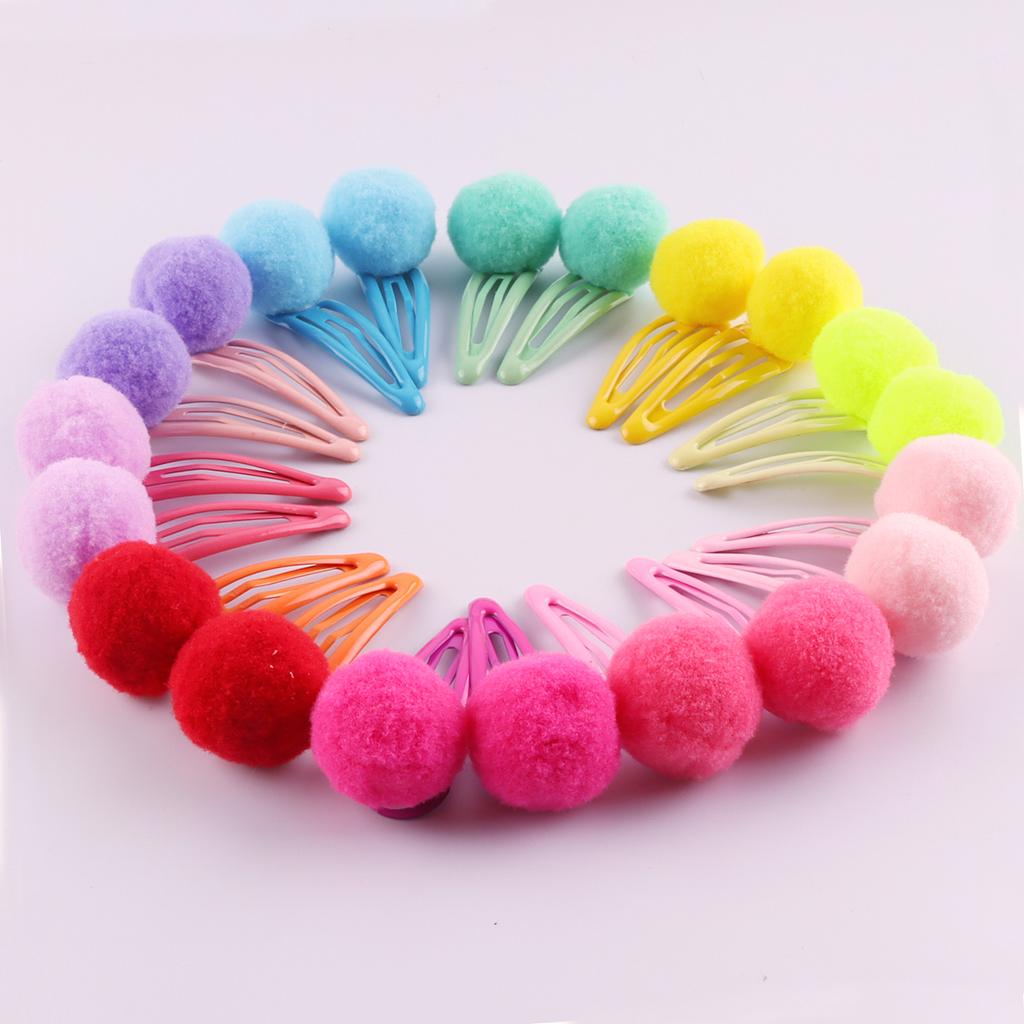 20 Stück Süßigkeiten Bunte Pompon Haarspangen Gefütterte Schnappspangen Kleine Süße Puffige Haarball-Haarspangen Fuzzy Pompoms Haarschmuck Kind
