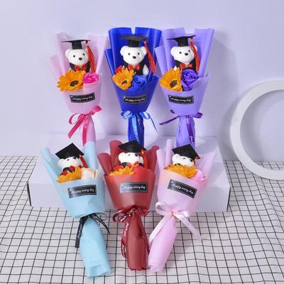 Graduation Bear Bouquet with Sunflower, Rose, and Doctor's Hat - Perfect Gift for Bachelor's or Master's Grad