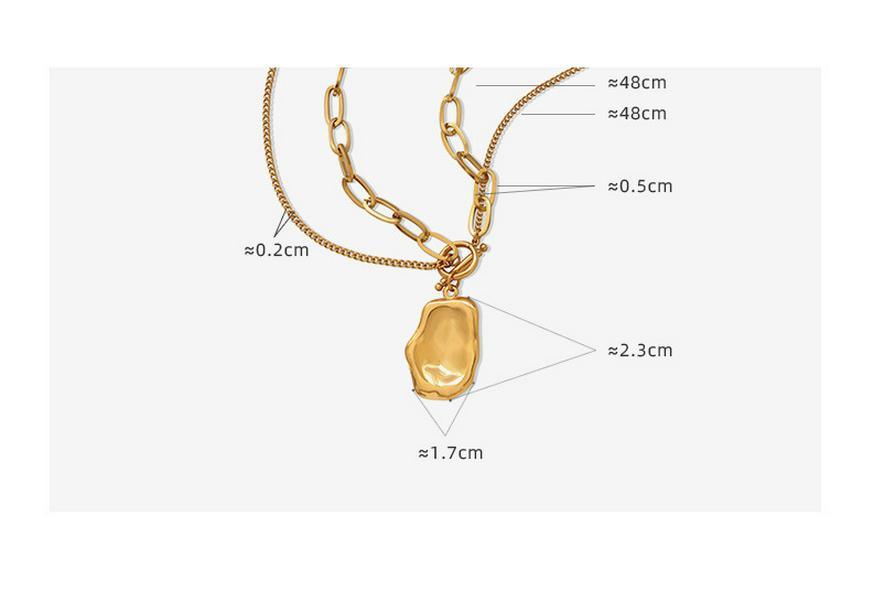 Gold Plated Titanium Steel Double Layer Irregular Pendant Necklace - European & American Hip Hop Style Clavicle Chain