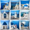 Greek Santorini Pattern Pillow Cover 45X45Cm Square Cushion Case Mediterranean Home Sofa Decorative Throw Pillow