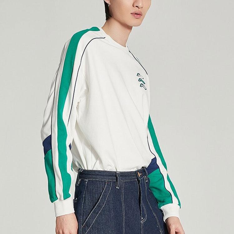 Li-Ning Sport Fashion Series Logo Print Color Block Crew Neck Sweatshirt Unisex Sweatshirt White AWDQ262-8