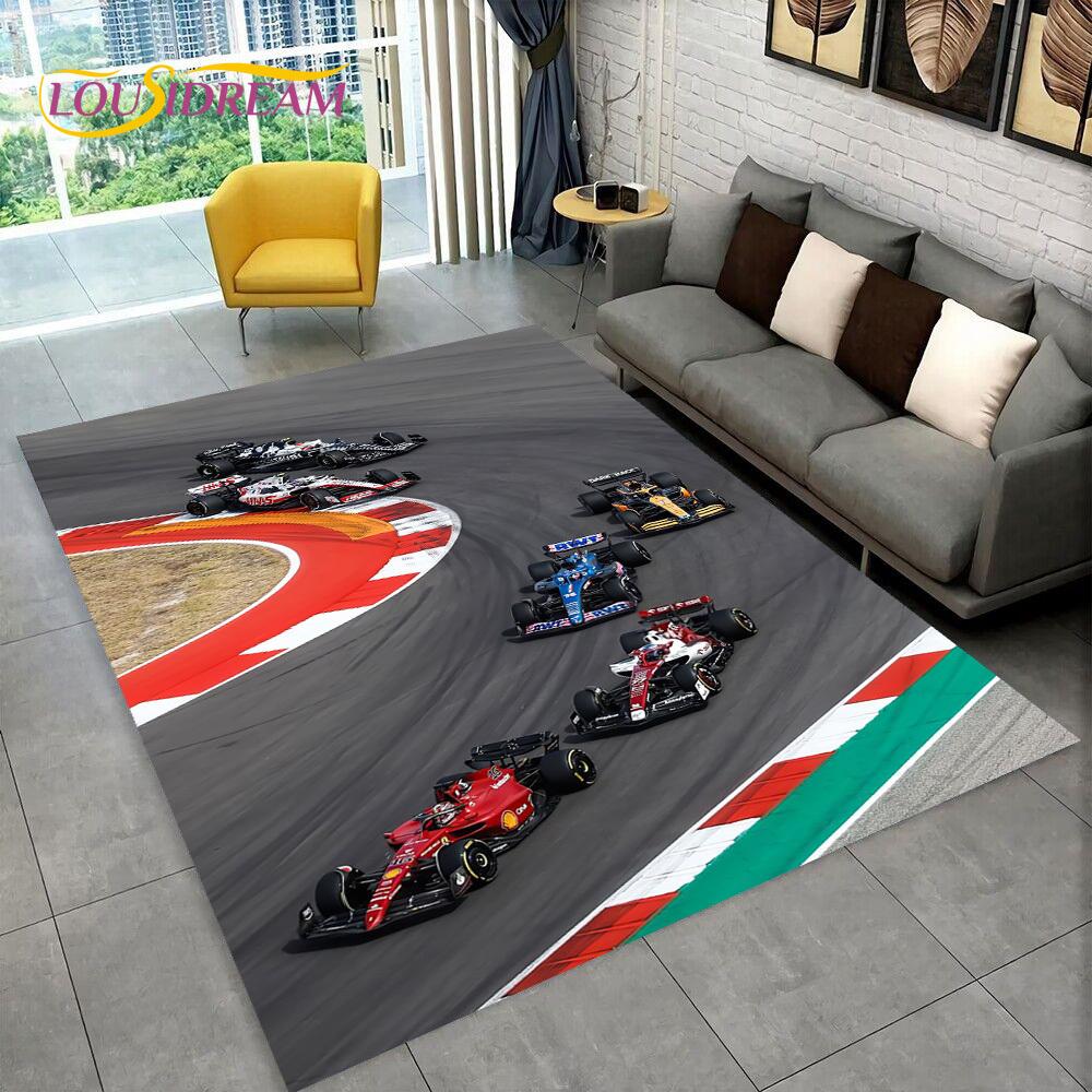 Alfombra de Dibujos Animados para Coche de Carreras y Piloto de Carreras para el Hogar Sala de Estar Dormitorio Sofá Felpudo Decoración, Alfombra para Zona de Juegos Infantil Alfombrilla Antideslizante para el Suelo