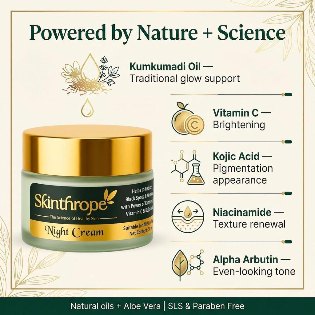 Kumkumadi Night Cream 50g – Reduces Pigmentation, Dark Spots & Uneven Skin Tone, Night Cream, For Men & Women, Paraben-Free