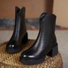 Fashion Booties Black Plain Zip Chunky Heel High Quality Woman Short Shoes Goth Boot On Offer Chic and Elegant Pu Ankle Boots for Women